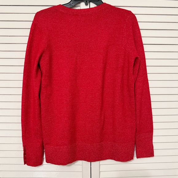 Loft Red Sweater Pearl sleeve Wool Blend Round Neck Long Sleeve size M - Picture 12 of 15